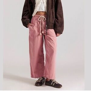 Wide Leg Drawstring Pants in Rose Pink